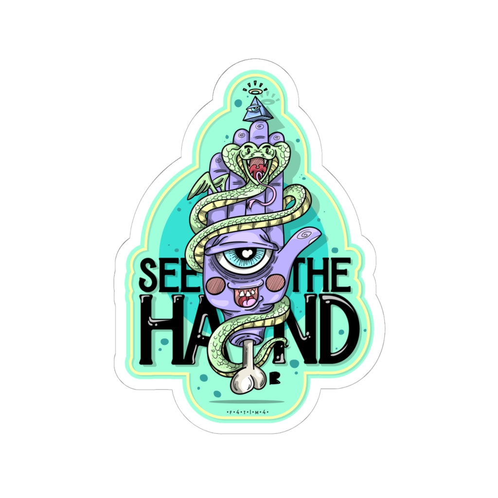 See the Hand Kiss-Cut Sticker — Mystical Eye & Serpent Design
