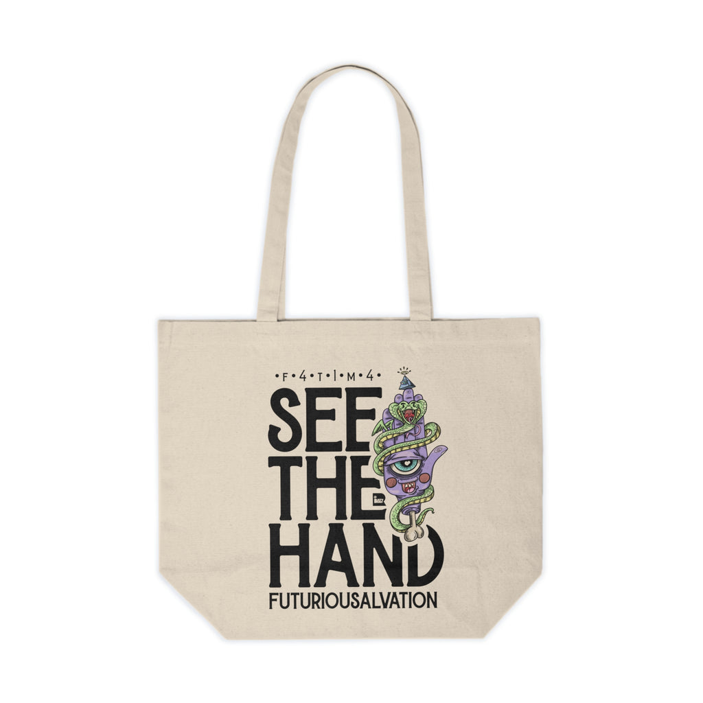 "F4T1M4" Modern Hamsa Hand – Mystical Canvas Tote Bag