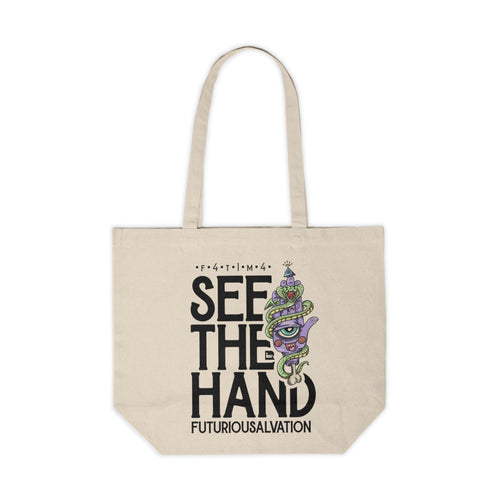 "F4T1M4" Modern Hamsa Hand – Mystical Canvas Tote Bag