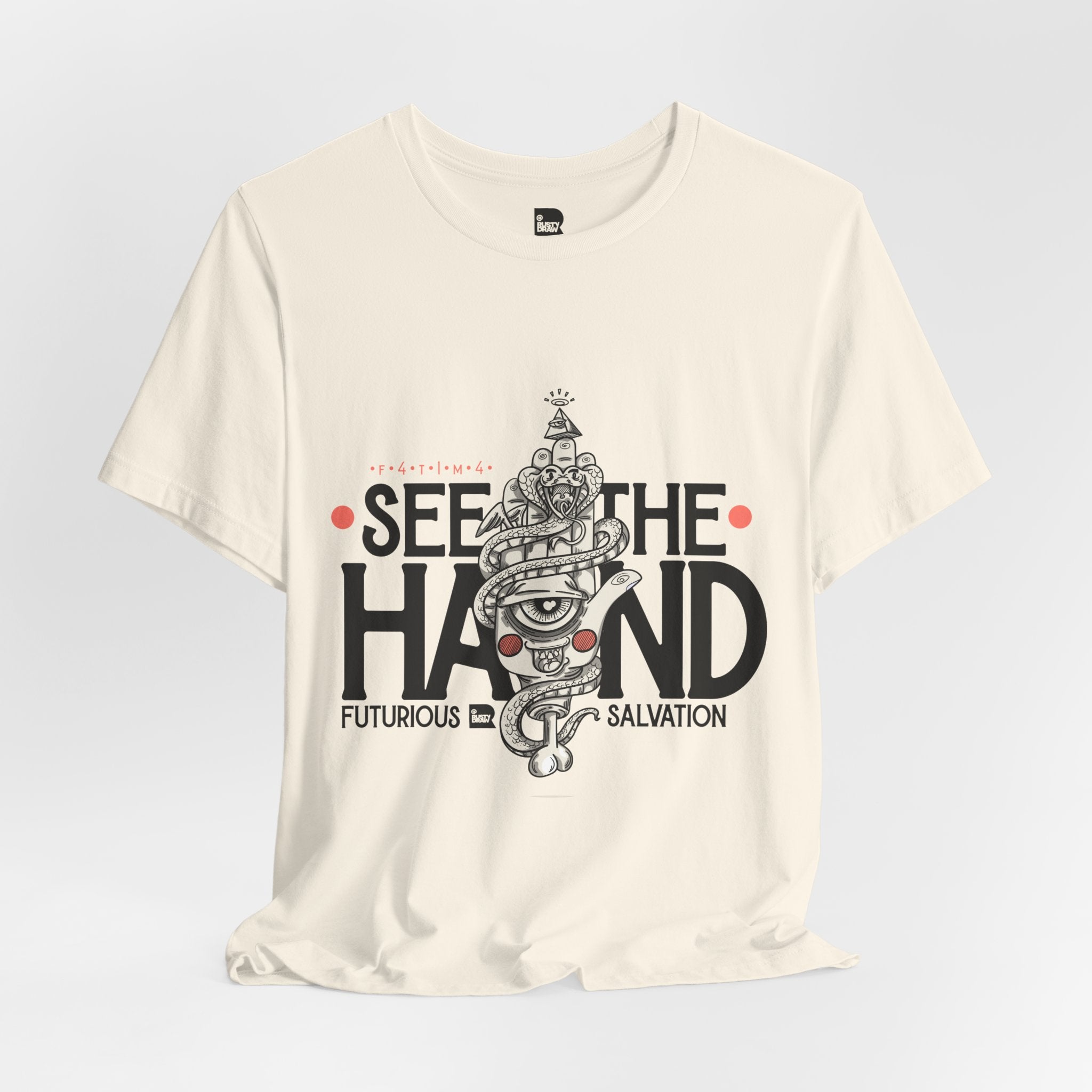 "F4T1M4" Modern Hamsa Hand – Mystical Graphic Art Tee
