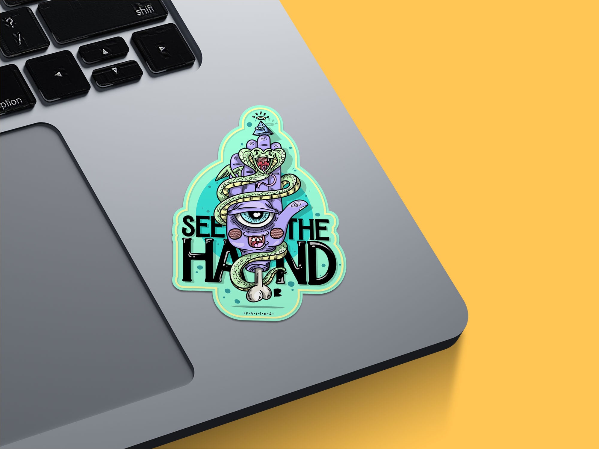 "F4T1M4" Modern Hamsa Hand Vinyl Sticker – Mystical Art Decal