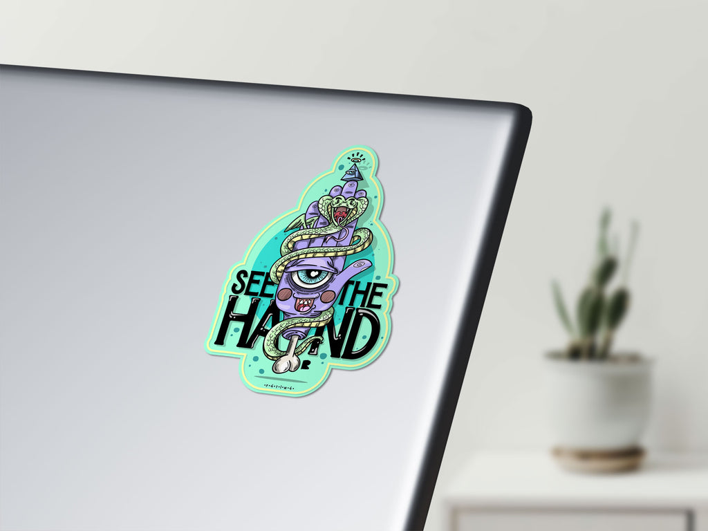 "F4T1M4" Modern Hamsa Hand Vinyl Sticker – Mystical Art Decal