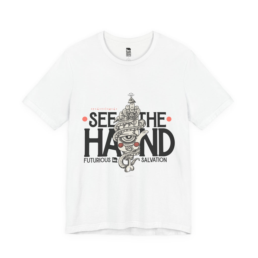 "F4T1M4" Modern Hamsa Hand – Mystical Graphic Art Tee